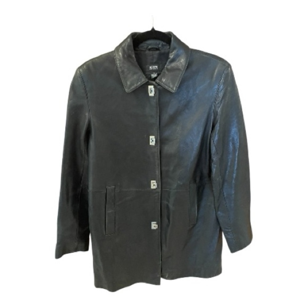 Alfani Genuine Black Leather Jacket, Size M, Hinge Closures, Classic Mob Wife